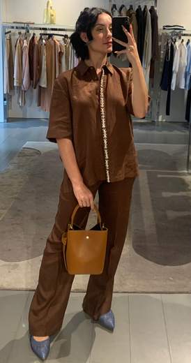 Pantaloni Larghi In Lino Riva Tricot