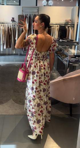 Abito Lungo A Fiori Bianco Con Balze Agatha