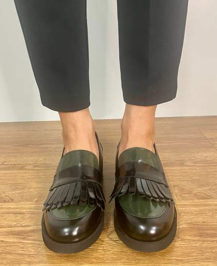 Mocassino Nero E Verde Vera Pelle Sophie Matiè