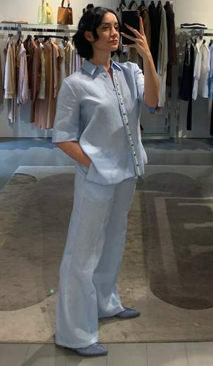 Camicia Manica Corta Lino Con Applicazioni Riva Tricot