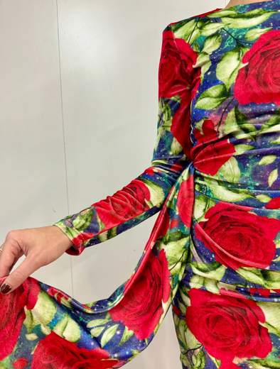 Abito In Velluto Fantasia Rose Giovanni De Fazio