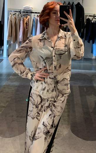 Camicia A Fiori Bianco Nero Giorgia Plus