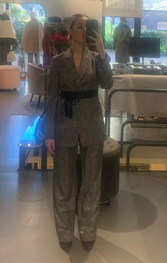 Pantaloni Larghi Con Paillettes E Cintura Giorgia Plus