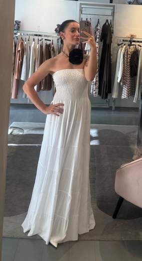 Abito Bianco A Balze Con Corpetto Arricciato Fashion Bucle