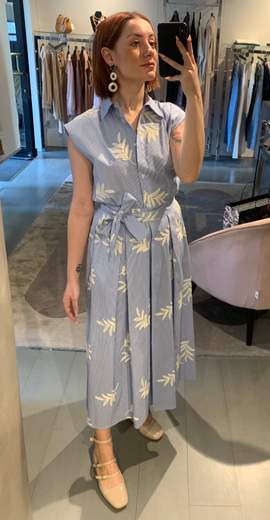 Gonna Rigata Con Ricami Azzurra Kartika