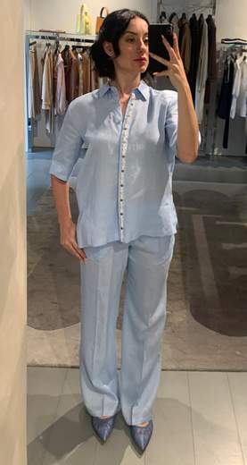 Pantaloni Larghi In Lino Riva Tricot