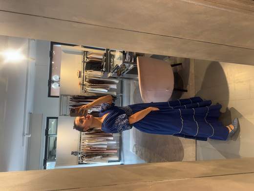 Abito Lungo Blu Con Ricami E Maniche A Palloncino Agatha
