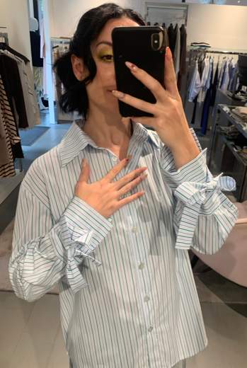 Camicia A Righe Azzurra Con Lacci Saiph