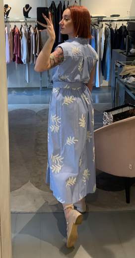 Gonna Rigata Con Ricami Azzurra Kartika