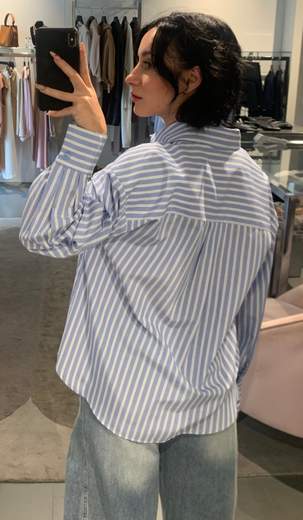 Camicia Over A Righe Con Tasca E Swarosky Kiki Six