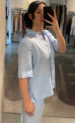 Camicia Manica Corta Lino Con Applicazioni Riva Tricot