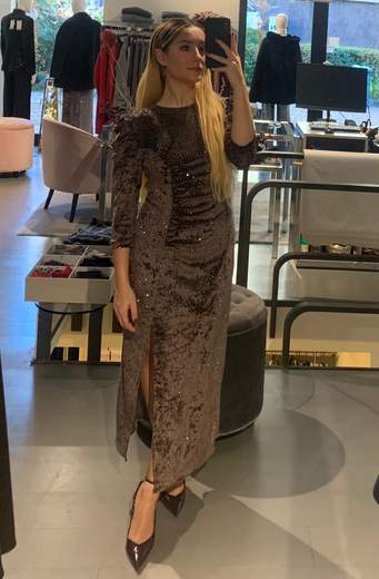 Abito Velluto Con Swarovsky Tortora Maryley