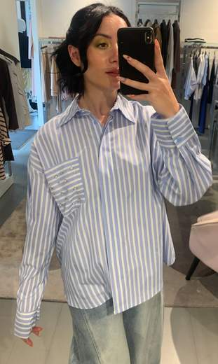 Camicia Over A Righe Con Tasca E Swarosky Kiki Six