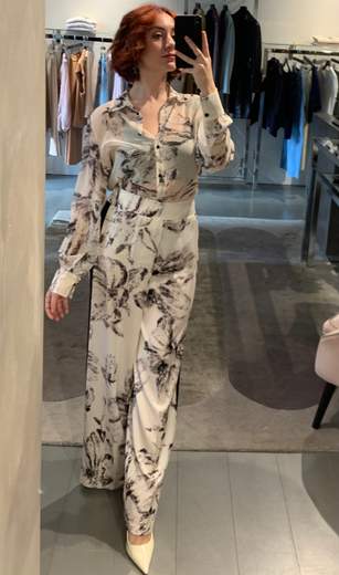 Pantaloni Palazzo A Fiori Con Banda Nera Giorgia Plus