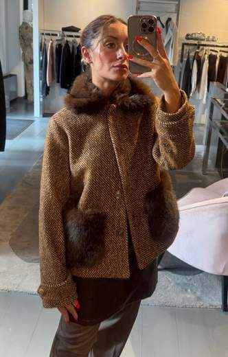 Giubbotto Panno Tweed Con Pelo Kartika