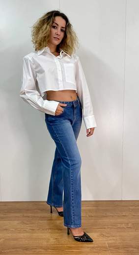 Camicia Crop Con Spalline Imbottite e Taschino Kontatto