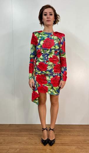 Abito In Velluto Fantasia Rose Giovanni De Fazio