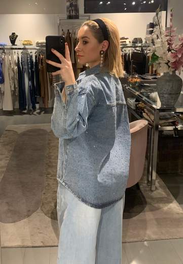 Camicia Over Jeans Con Strass Much Money