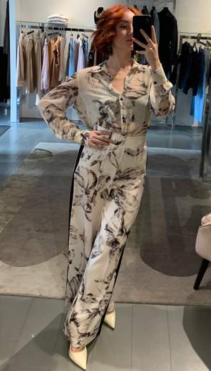 Pantaloni Palazzo A Fiori Con Banda Nera Giorgia Plus