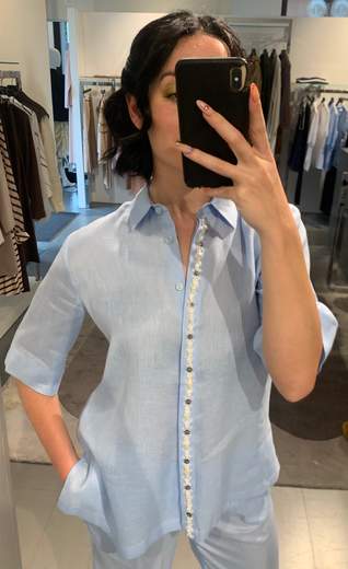 Camicia Manica Corta Lino Con Applicazioni Riva Tricot
