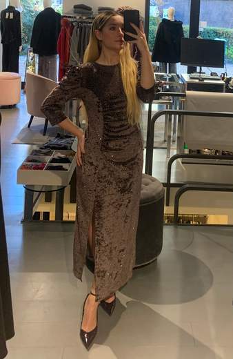 Abito Velluto Con Swarovsky Tortora Maryley