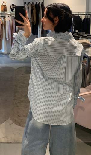 Camicia A Righe Azzurra Con Lacci Saiph