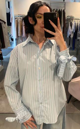 Camicia A Righe Azzurra Con Lacci Saiph