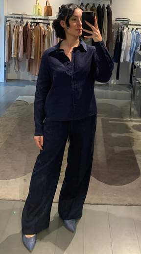 Pantaloni Dritti In Lino Con Colisse Riva Tricot