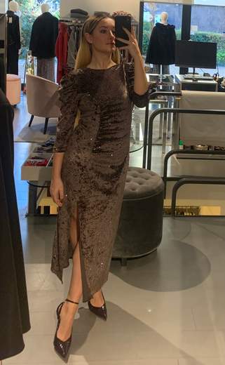 Abito Velluto Con Swarovsky Tortora Maryley