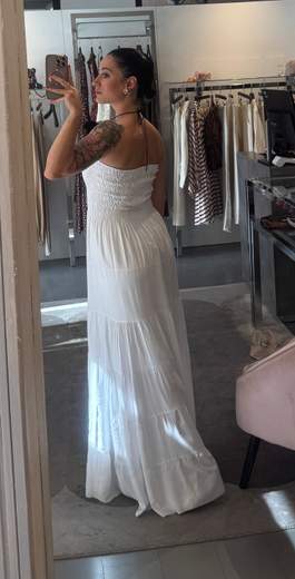 Abito Bianco A Balze Con Corpetto Arricciato Fashion Bucle