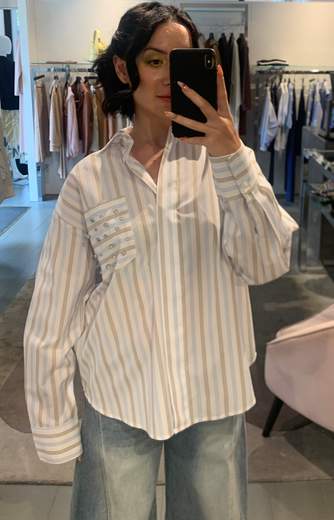 Camicia Over A Righe Con Tasca E Swarosky Kiki Six