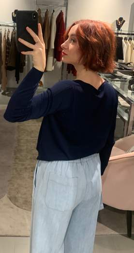 Maglia Viscosa Scollo A V Blu Much Money