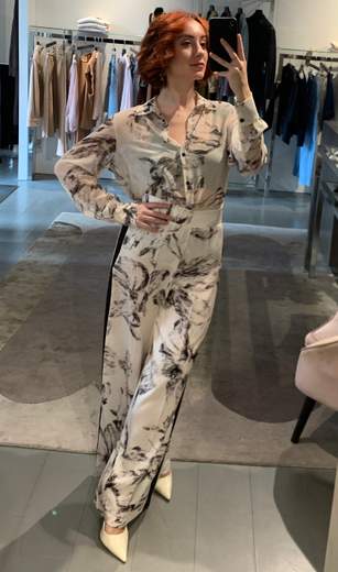 Pantaloni Palazzo A Fiori Con Banda Nera Giorgia Plus