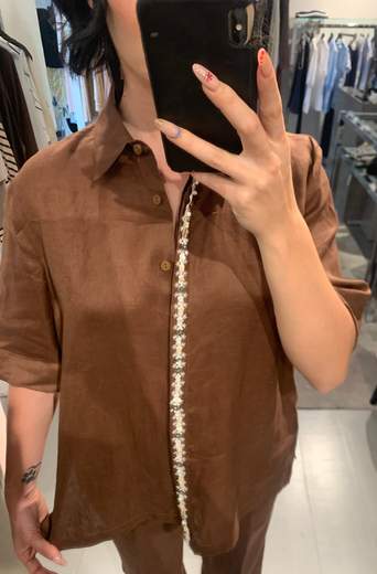 Camicia Manica Corta Lino Con Applicazioni Riva Tricot