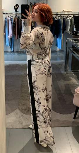 Pantaloni Palazzo A Fiori Con Banda Nera Giorgia Plus