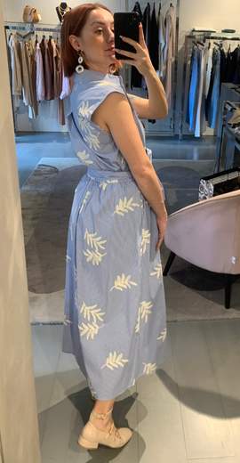 Gonna Rigata Con Ricami Azzurra Kartika