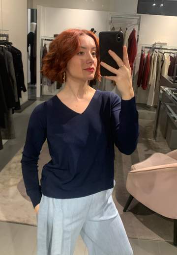 Maglia Viscosa Scollo A V Blu Much Money