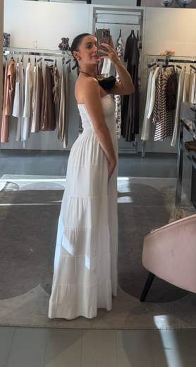Abito Bianco A Balze Con Corpetto Arricciato Fashion Bucle