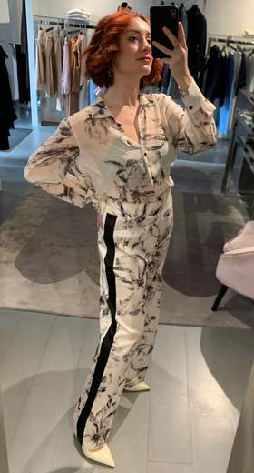 Pantaloni Palazzo A Fiori Con Banda Nera Giorgia Plus