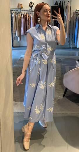 Gonna Rigata Con Ricami Azzurra Kartika