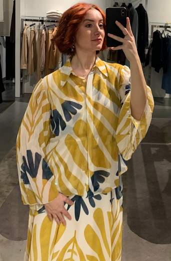 Camicia A Fiori Maniche A Plisse' Giorgia Plus