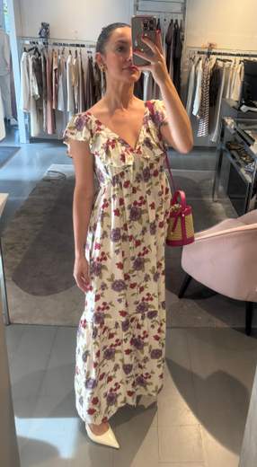 Abito Lungo A Fiori Bianco Con Balze Agatha