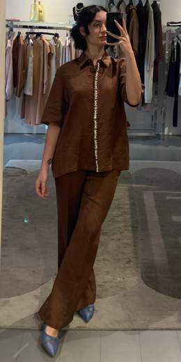 Pantaloni Larghi In Lino Riva Tricot