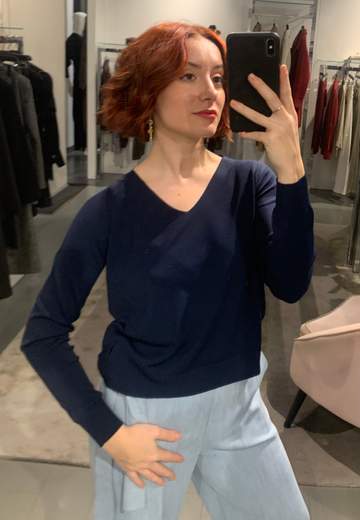 Maglia Viscosa Scollo A V Blu Much Money