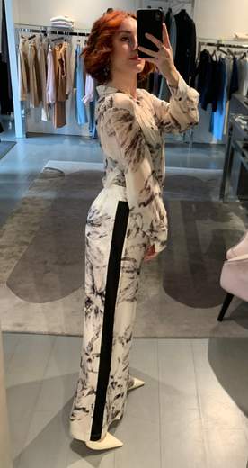 Pantaloni Palazzo A Fiori Con Banda Nera Giorgia Plus