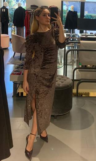 Abito Velluto Con Swarovsky Tortora Maryley