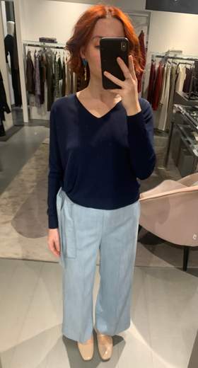 Maglia Viscosa Scollo A V Blu Much Money
