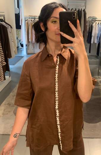 Camicia Manica Corta Lino Con Applicazioni Riva Tricot