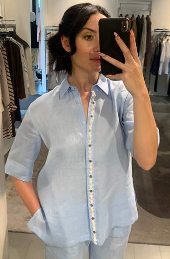 Camicia Manica Corta Lino Con Applicazioni Riva Tricot
