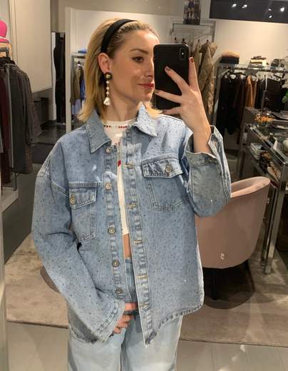 Camicia Over Jeans Con Strass Much Money